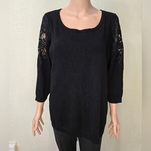Lane Bryant Women’s Cotton Black Lace Sleeve Solid Blouse Plus 18/20